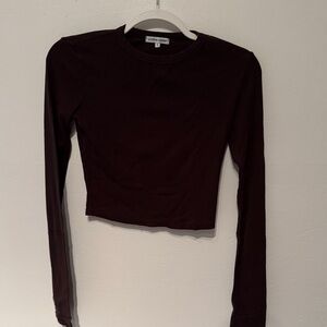COTTON CITIZEN CHOCOLATE Dark Brown Long Sleeve Crop Top RIBBED SIZE SMALL